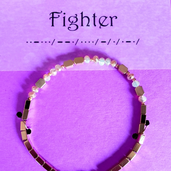 Morse Code "Fighter" Bracelet Rose Gold Hematite - Picture 4 of 4